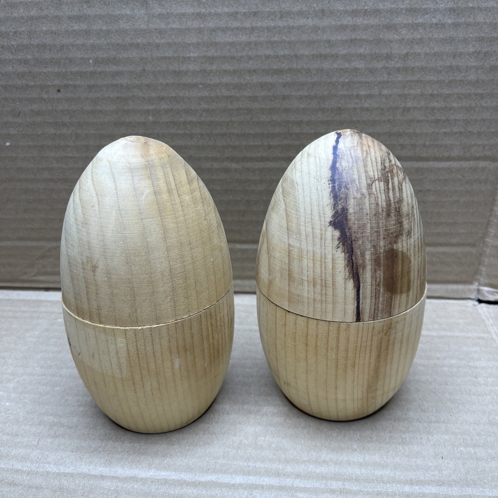 Vintage 1974 Brazilian Wood Egg Trinket Boxes Pair Made in Brazil MCM